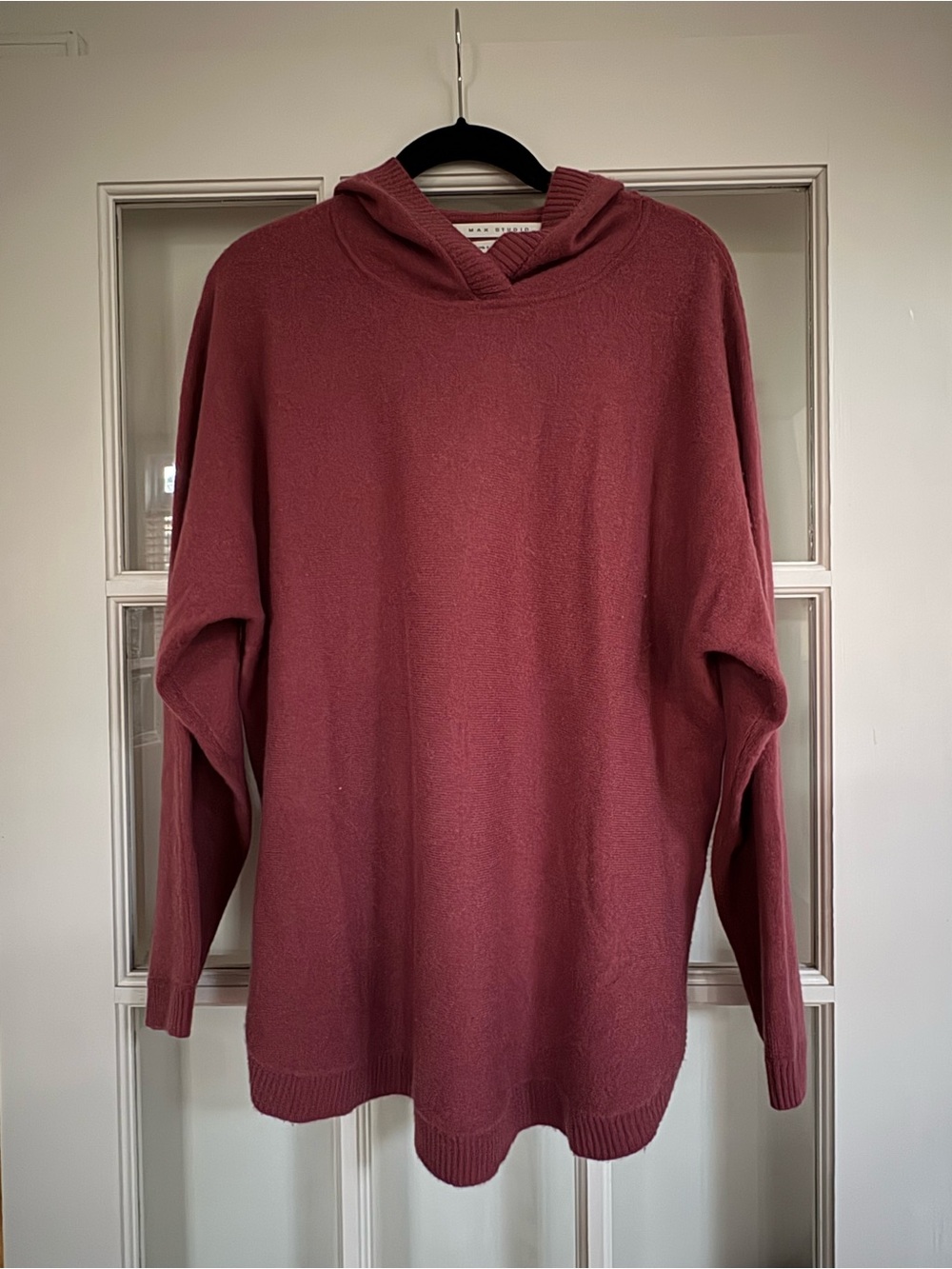 Max Studio 100% Cashmere Hooded Tunic Sweater Maroon Burgundy – Size XL